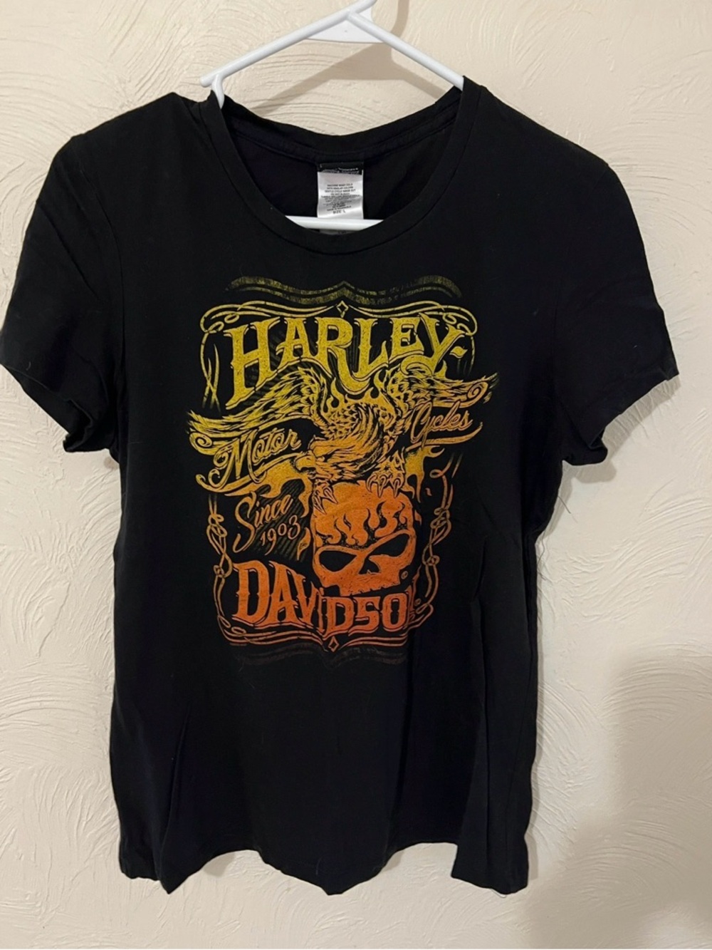 Harley-Davidson Black Tee with Yellow and Orange Graphic